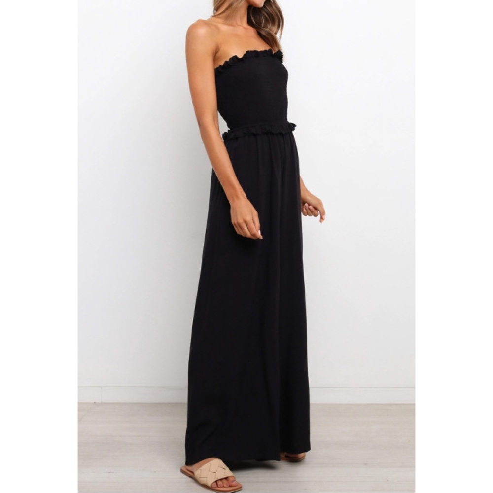 Black Smocked Bandeau Wide Leg Jumpsuit - Picture 3 of 7